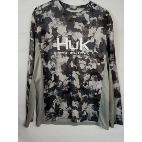 Men's Huk Performance Fabric Fishing Long Sleeve Gray Camo Shirt Size Medium - Picture 3 of 16